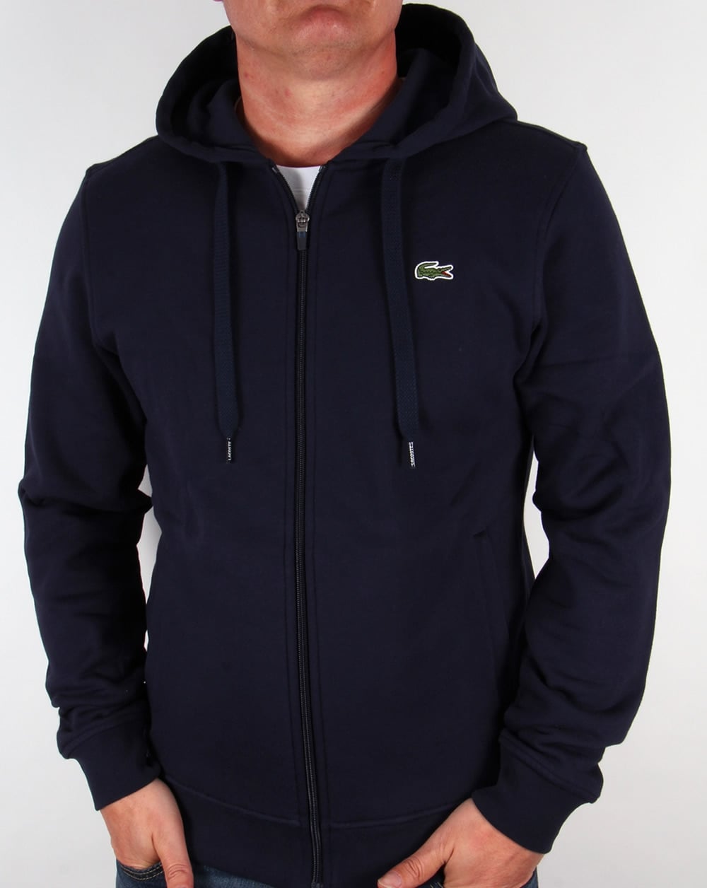 Lacoste – Marineblaues Kapuzensweatshirt mit durchgehendem Reißverschluss