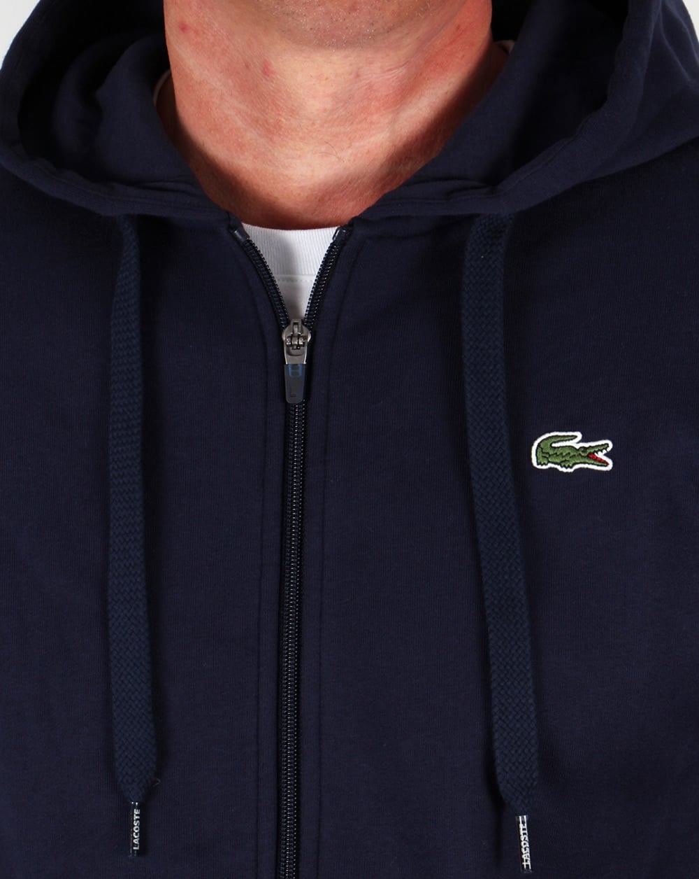 Lacoste – Marineblaues Kapuzensweatshirt mit durchgehendem Reißverschluss