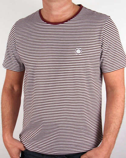 Pretty Green Gestreiftes Feeder T-Shirt Burgunderrot