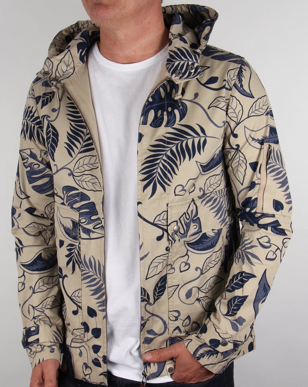 Pretty Green Wren Bedruckte Jacke Marineblau/Stein