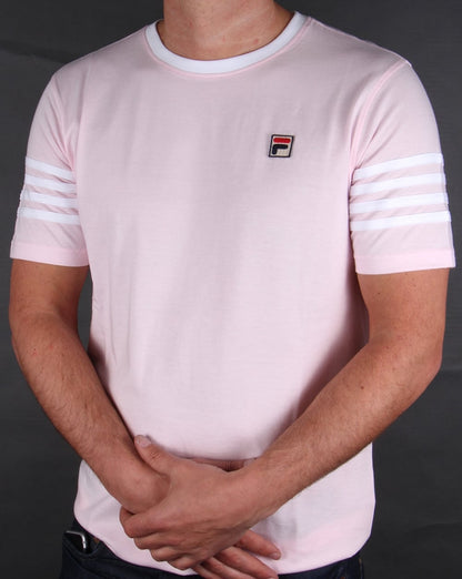 Fila Vintage 4-Streifen Ringer T-Shirt Rosa/Weiß