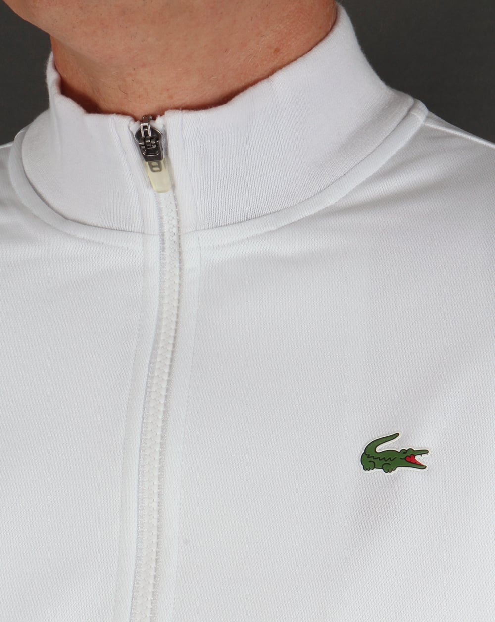 Lacoste – Trainingsoberteil mit Schulterstreifen, Weiß/Grün/Marineblau