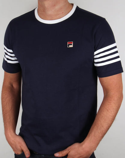 Fila Vintage 4-Streifen-Ringer-T-Shirt Marineblau/Weiß