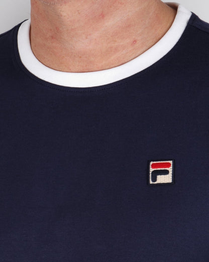 Fila Vintage 4-Streifen-Ringer-T-Shirt Marineblau/Weiß