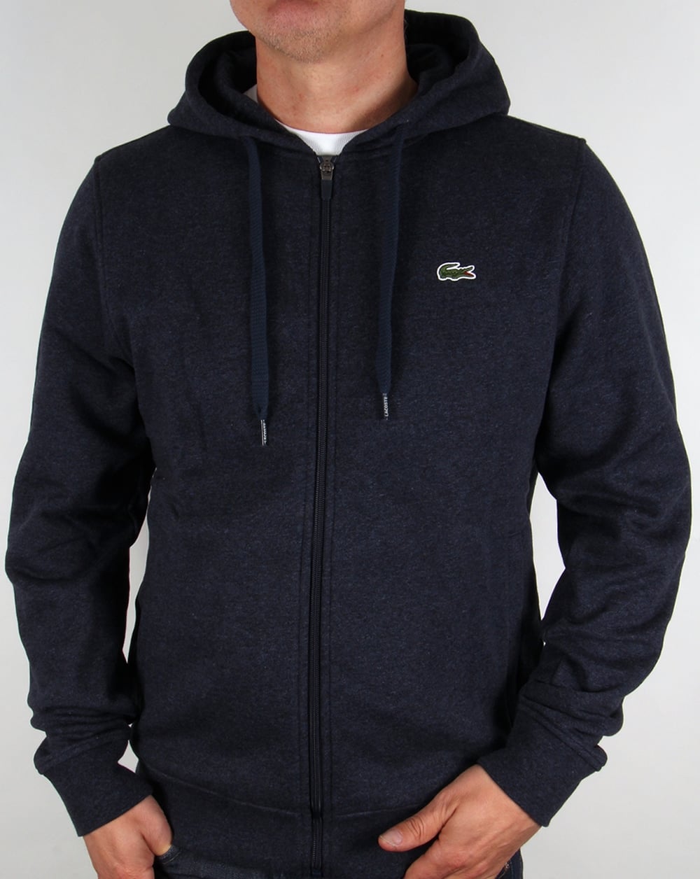 Lacoste – Sweatshirt mit durchgehendem Reißverschluss und Kapuze in Marineblau