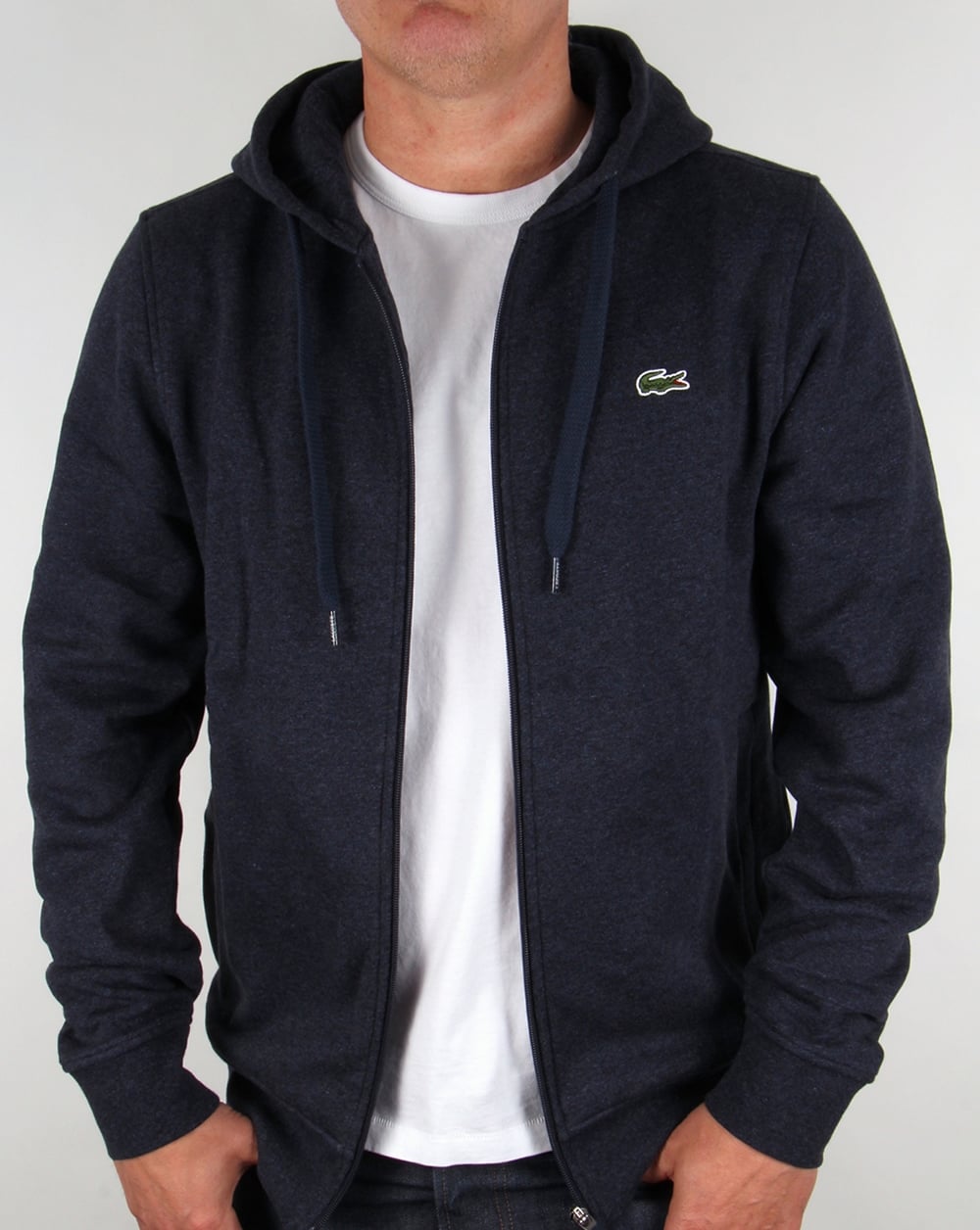 Lacoste – Sweatshirt mit durchgehendem Reißverschluss und Kapuze in Marineblau