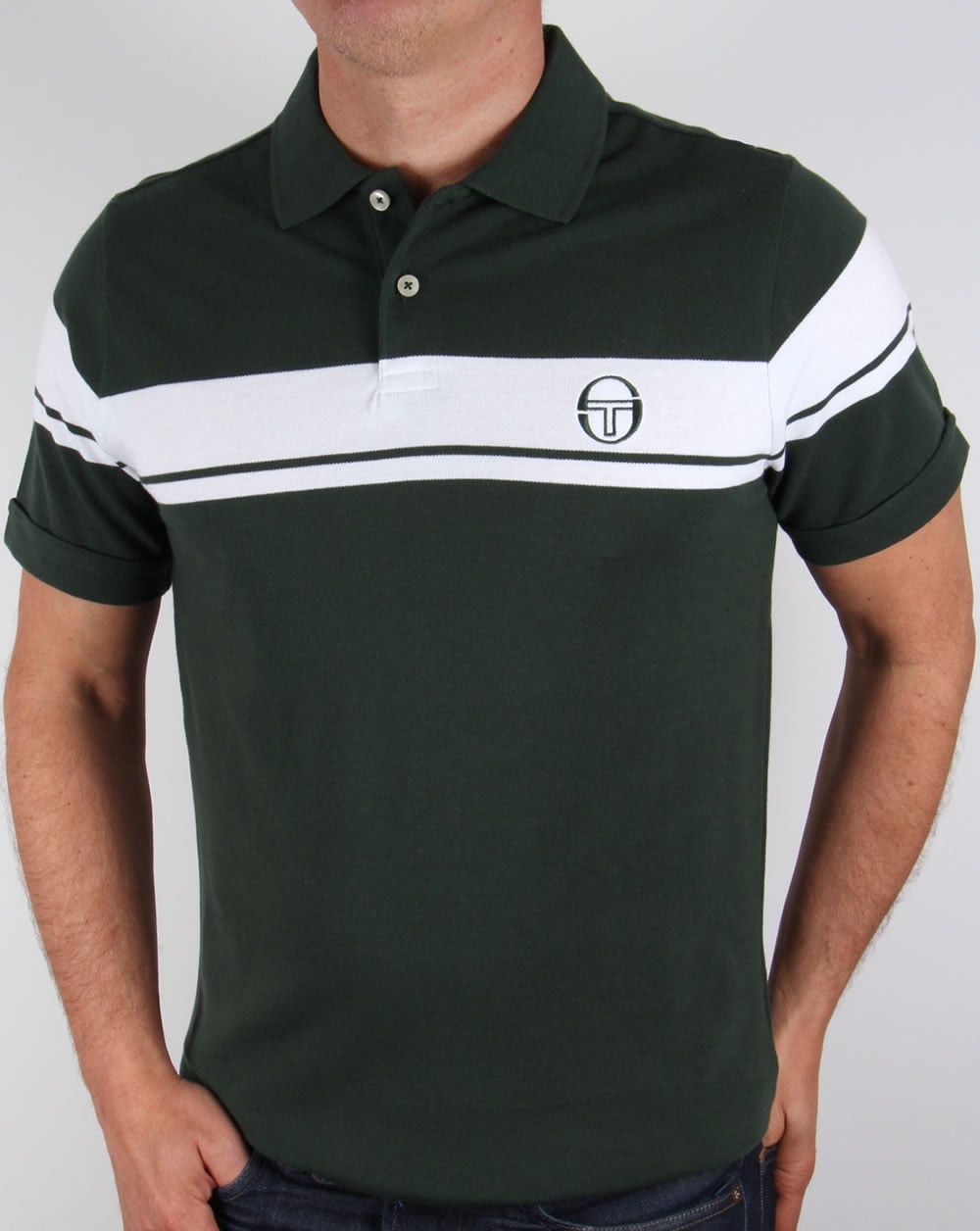 Sergio Tacchini Young Line Poloshirt Waldgrün/Weiß
