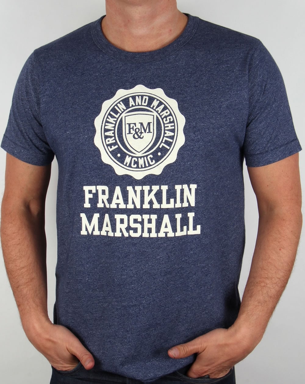 Franklin And Marshall – T-Shirt mit großem Logo, Blaumeliert