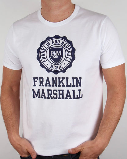 Franklin And Marshall – Weißes T-Shirt mit großem Logo