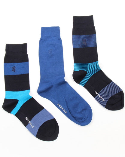 Pringle Bamboo Wide Stripe Socken Marineblau/Blau