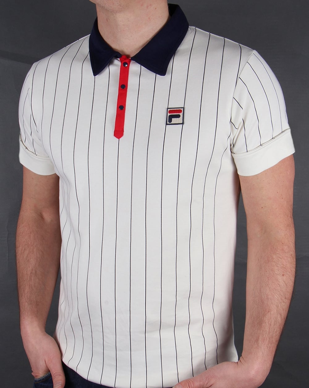 Fila Vintage Mk1 Settanta Poloshirt Gardenia/Marineblau/Rot