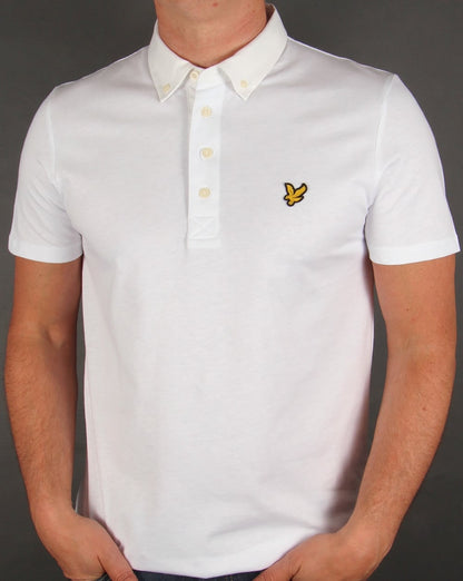 Lyle And Scott – Poloshirt mit gewebtem Kragen in Weiß