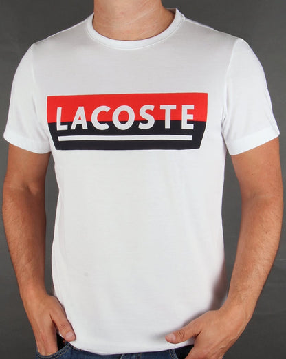 Lacoste Banner Logo T-Shirt Weiß/Marineblau/Rot