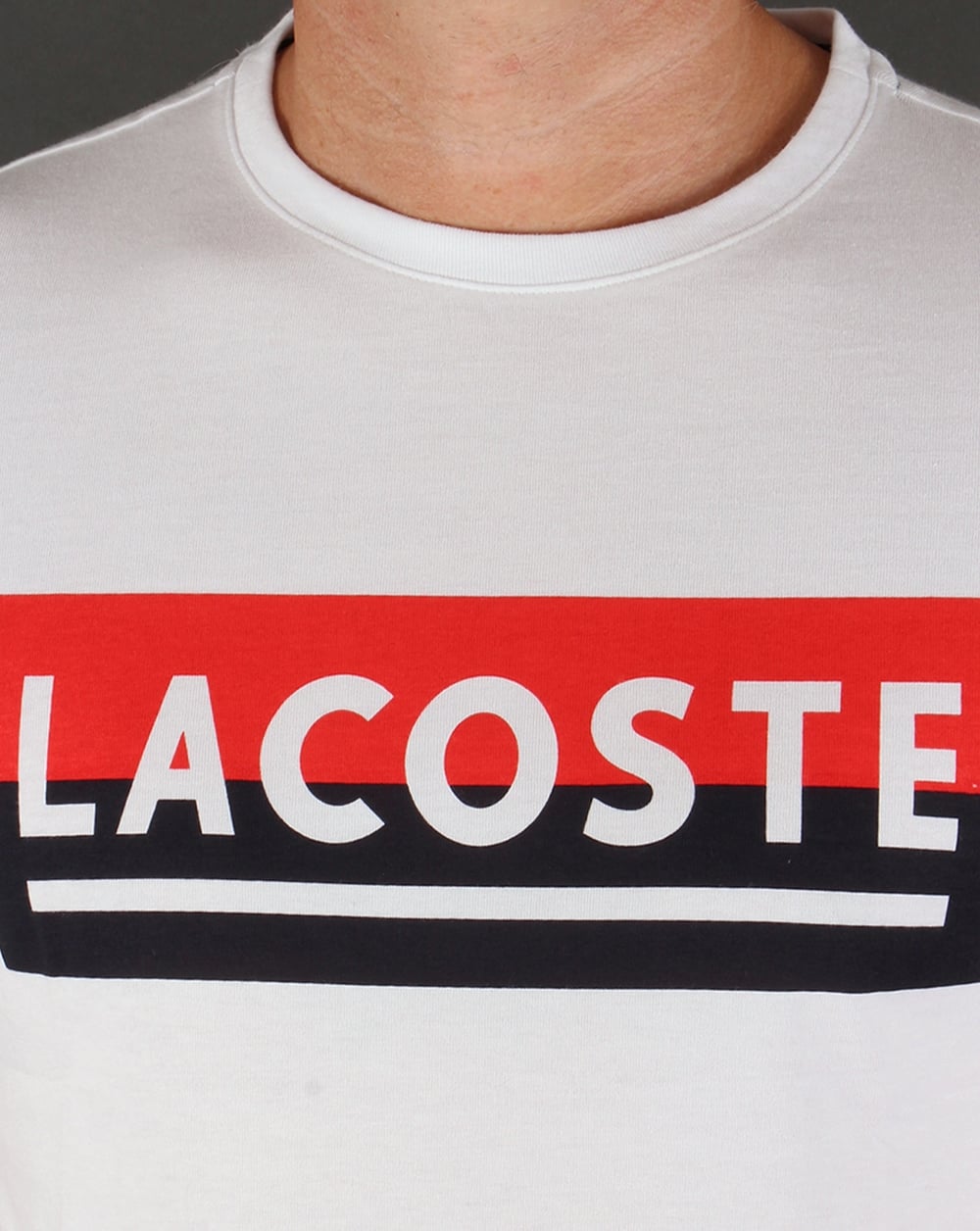 Lacoste Banner Logo T-Shirt Weiß/Marineblau/Rot