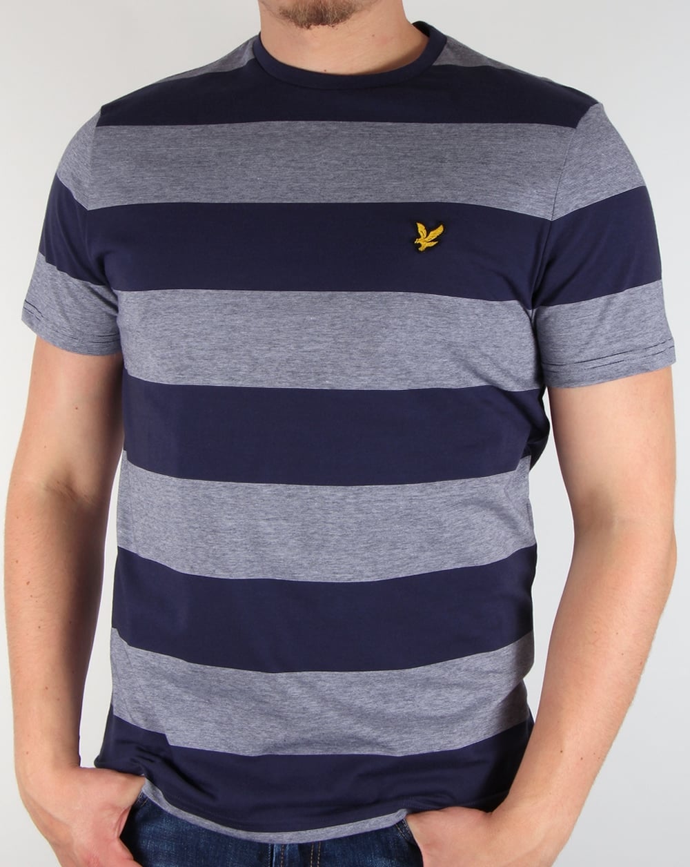 Lyle And Scott – T-Shirt mit breiten Streifen in Marineblau