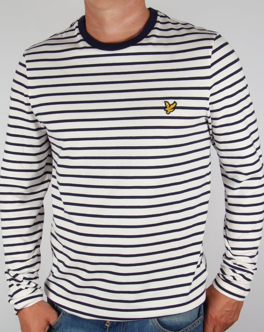 Lyle And Scott – Langärmliges T-Shirt mit bretonischen Streifen in Off-White
