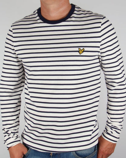 Lyle And Scott – Langärmliges T-Shirt mit bretonischen Streifen in Off-White