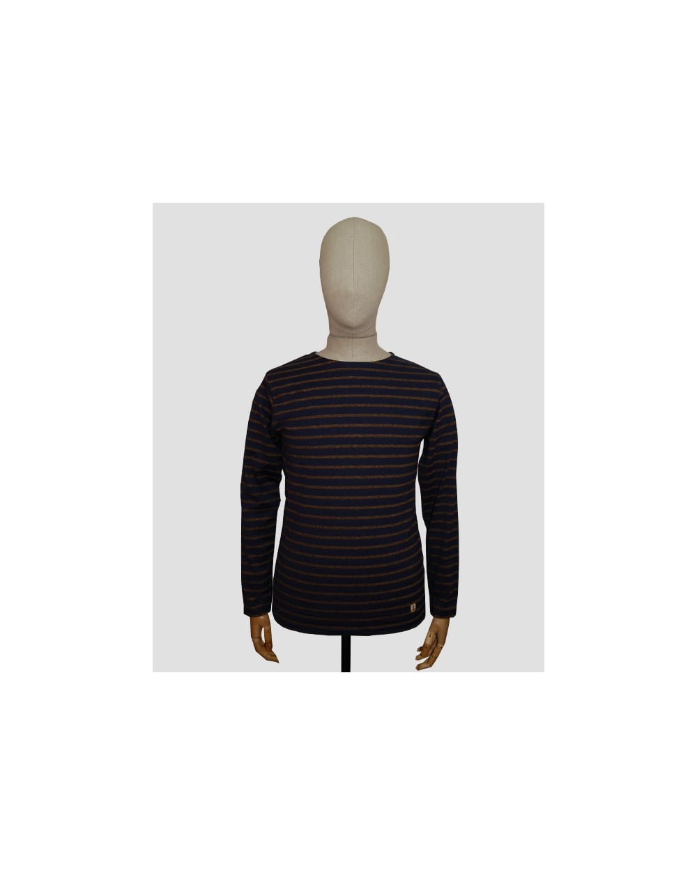 Armor-lux Gestreiftes Langarm-T-Shirt Marineblau/Hellbraun