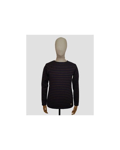 Armor-lux Gestreiftes Langarm-T-Shirt Marineblau/Hellbraun