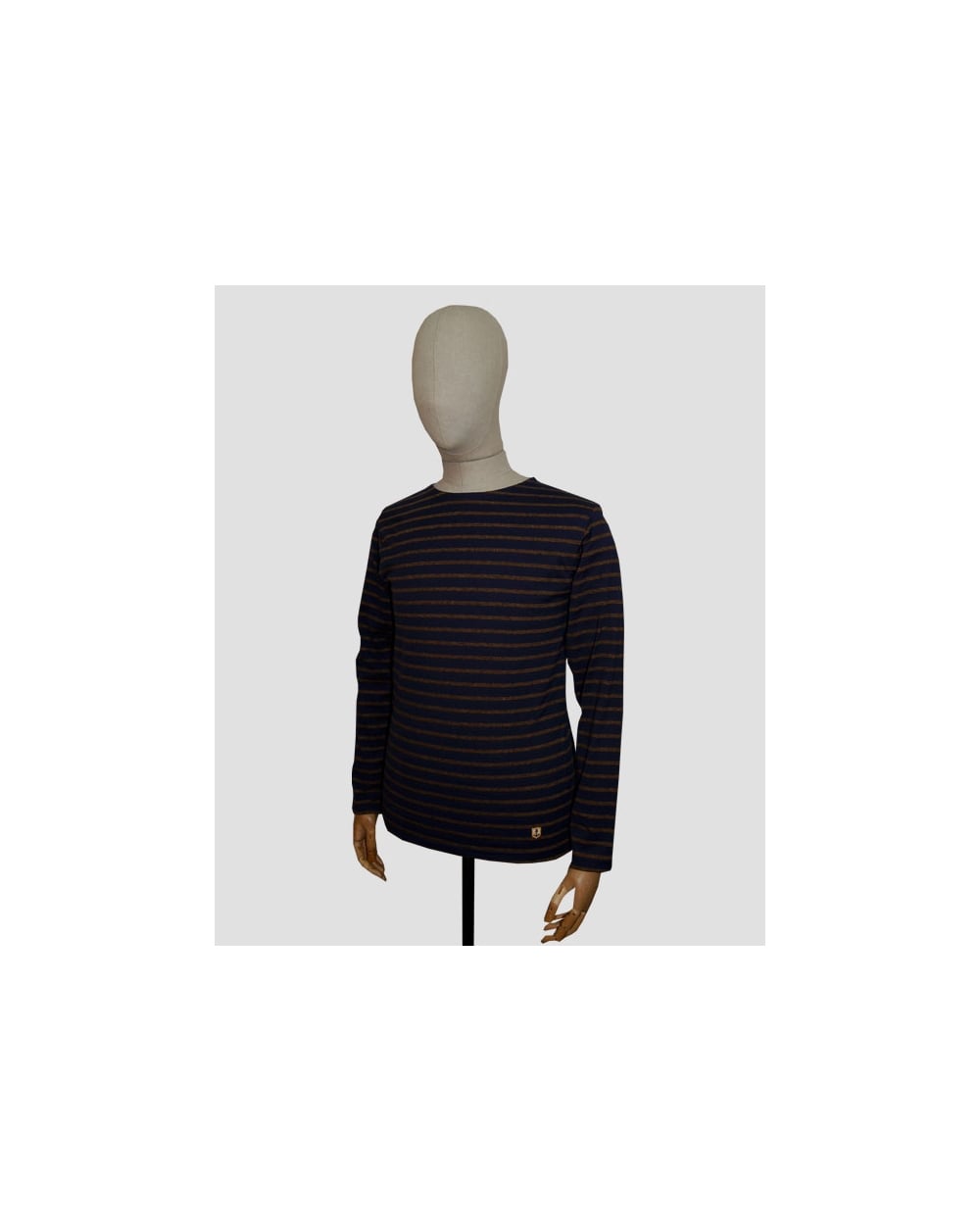 Armor-lux Gestreiftes Langarm-T-Shirt Marineblau/Hellbraun