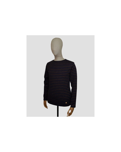 Armor-lux Gestreiftes Langarm-T-Shirt Marineblau/Hellbraun