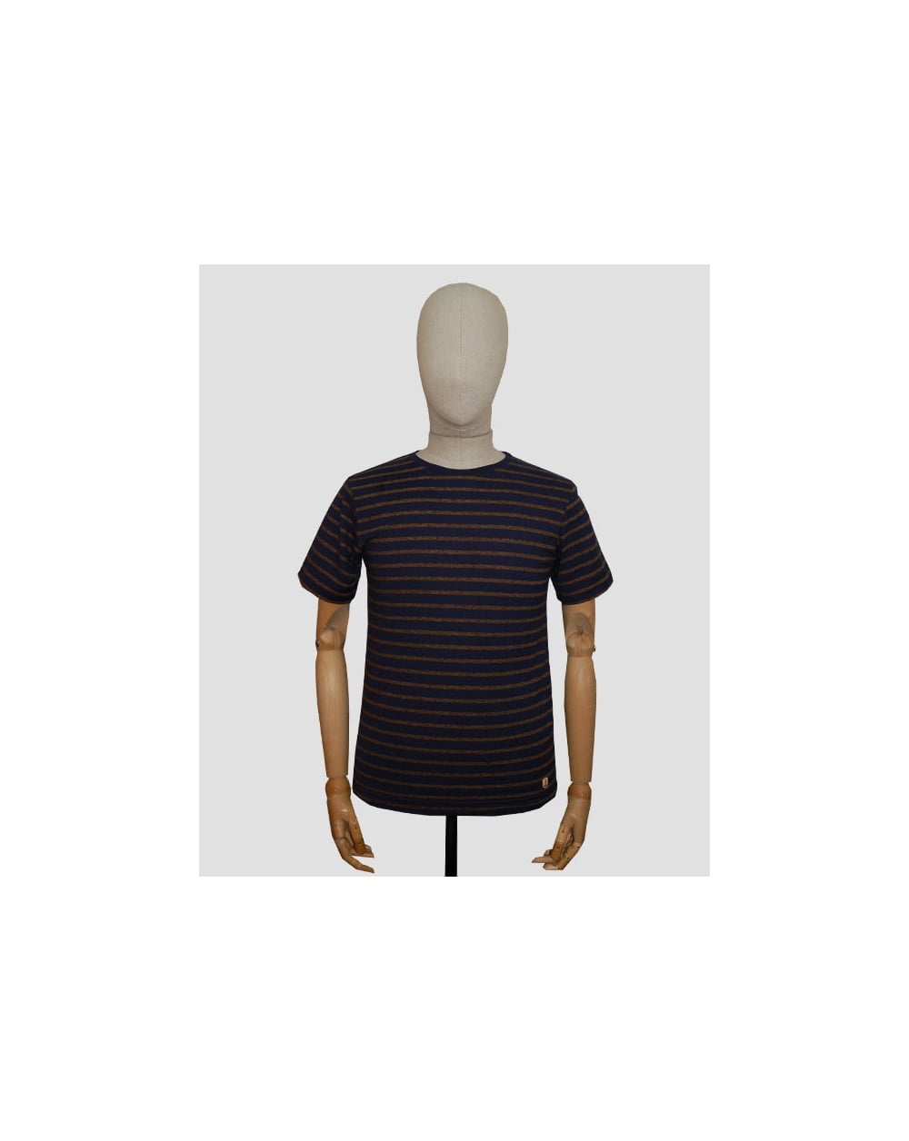 Armor-lux Streifen-T-Shirt Marineblau/Hellbraun