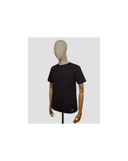 Armor-lux Streifen-T-Shirt Marineblau/Hellbraun