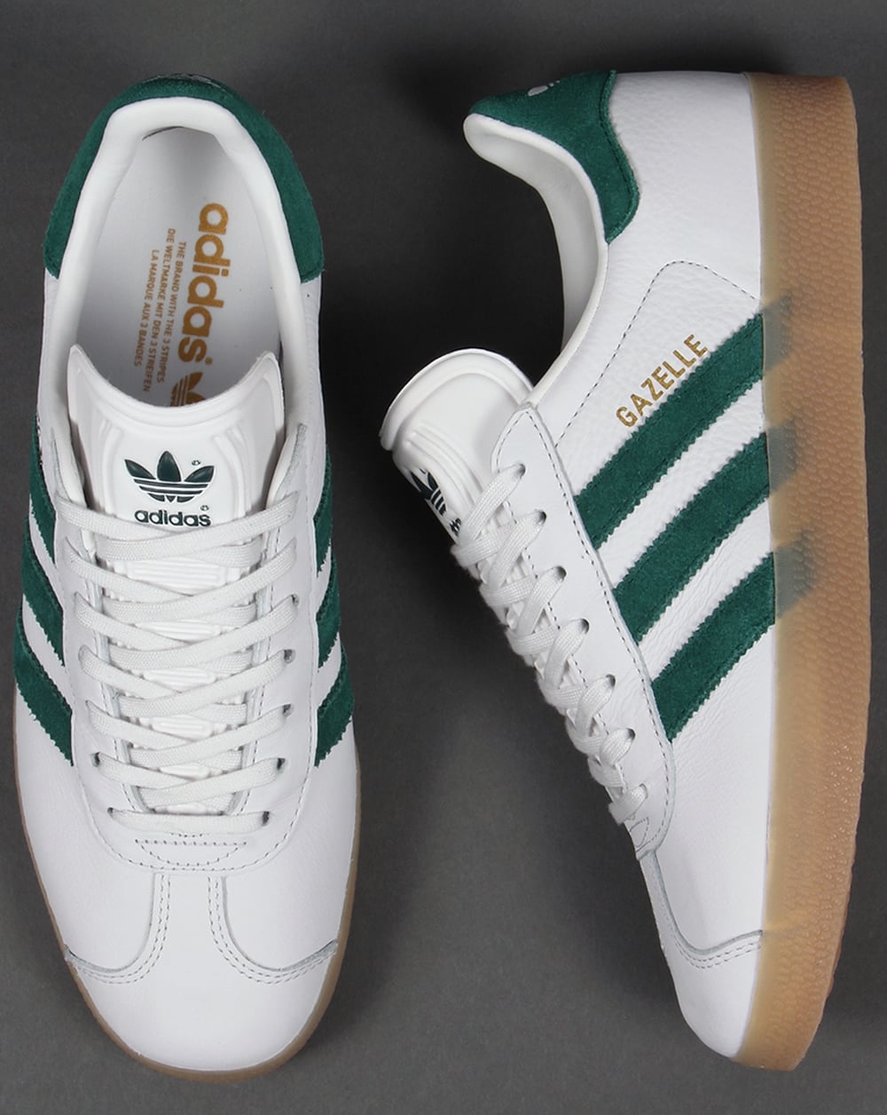 Adidas „Gazelle“ Leder-Sneaker in Weiß/Grün/Gummi