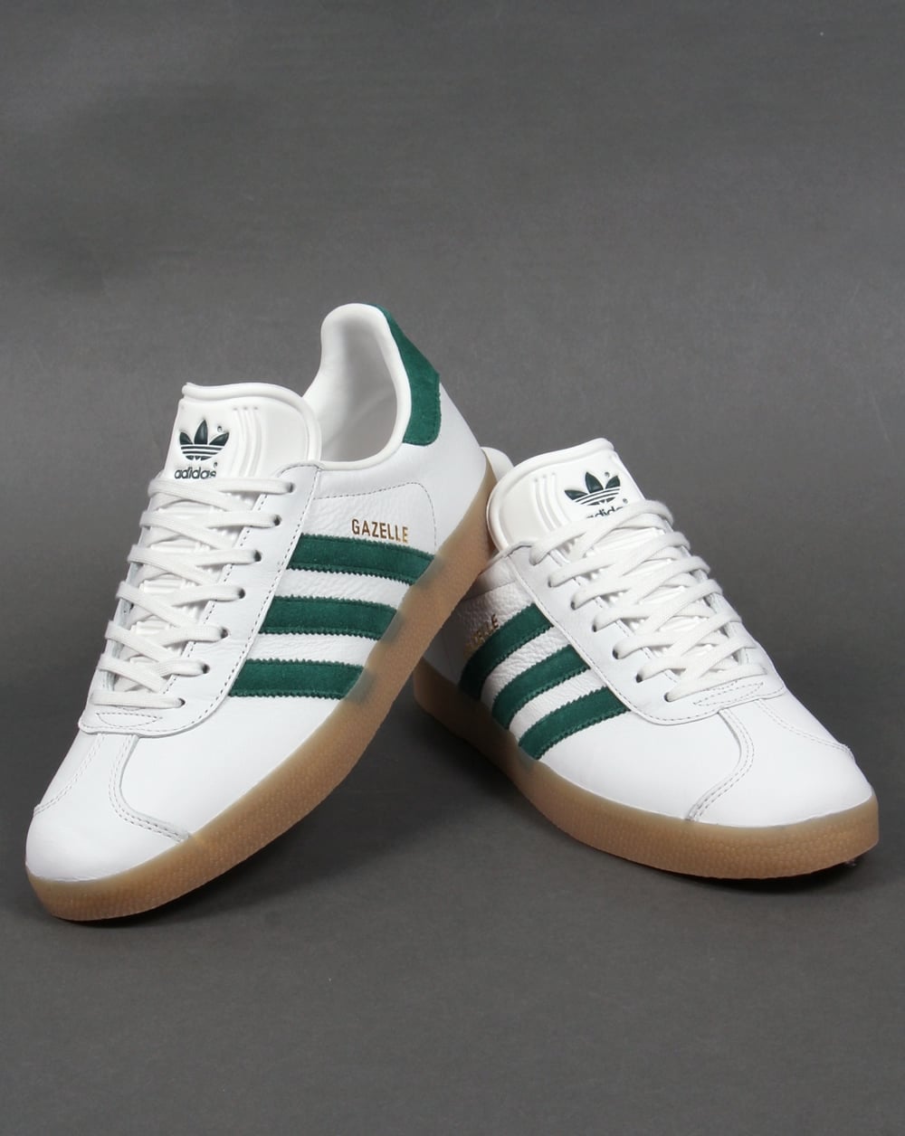 Adidas „Gazelle“ Leder-Sneaker in Weiß/Grün/Gummi