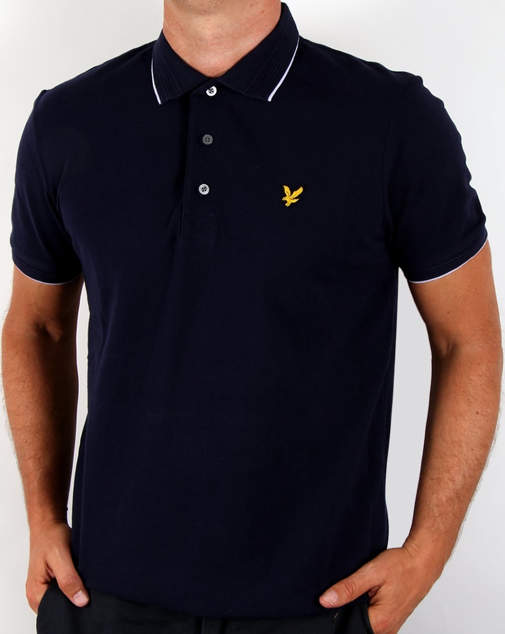 Lyle And Scott – Poloshirt mit Jacquard-Kragen, Marineblau