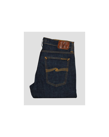 Nudie Jeans – Enge Long John-Hose aus Bio-Twill in verwaschenem Marineblau
