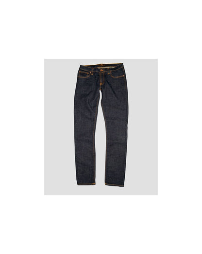 Nudie Jeans – Enge Long John-Hose aus Bio-Twill in verwaschenem Marineblau