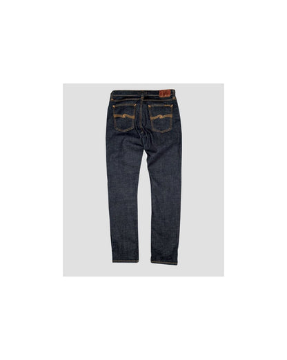 Nudie Jeans – Enge Long John-Hose aus Bio-Twill in verwaschenem Marineblau