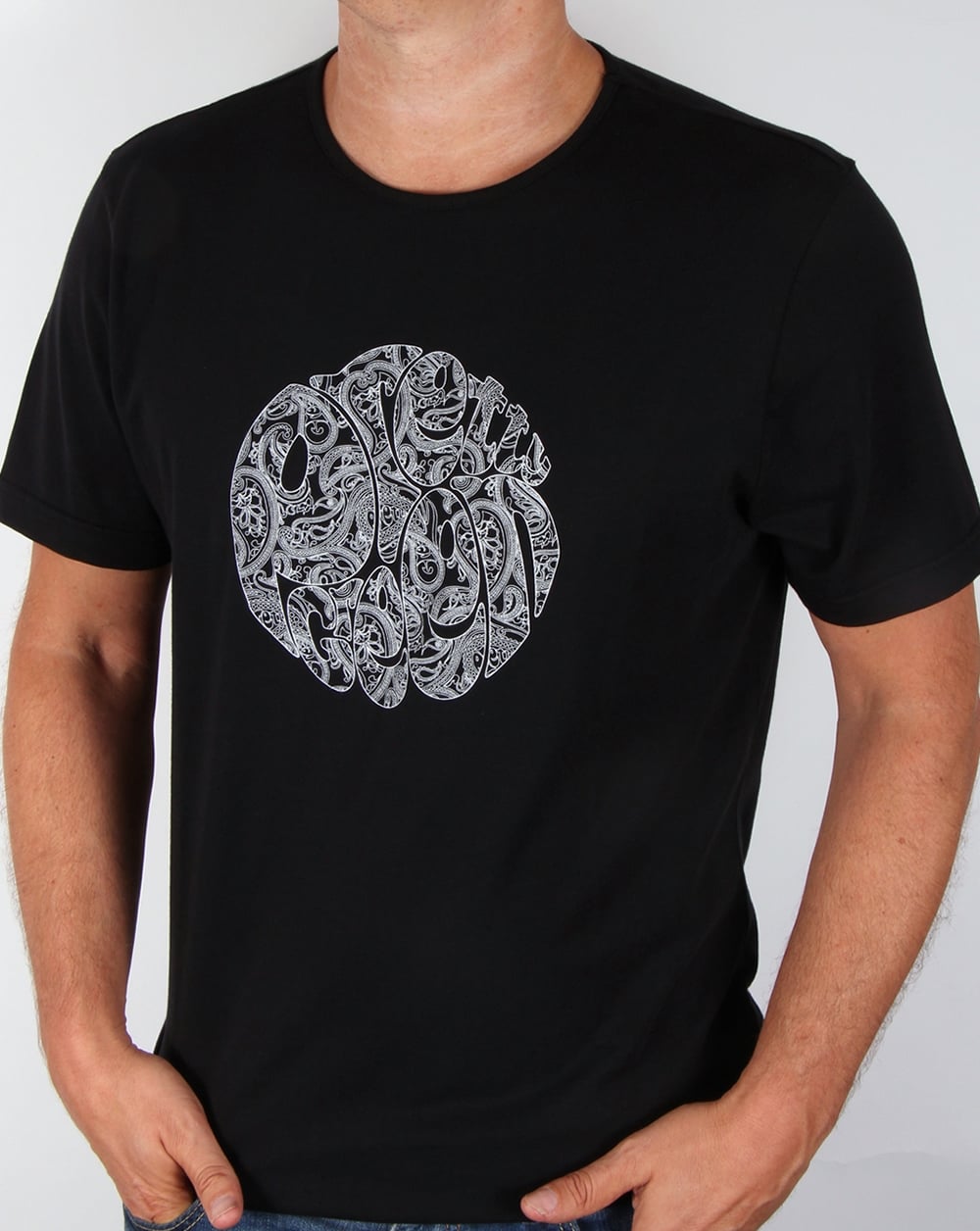 Pretty Green – T-Shirt mit linearem Logo in Schwarz