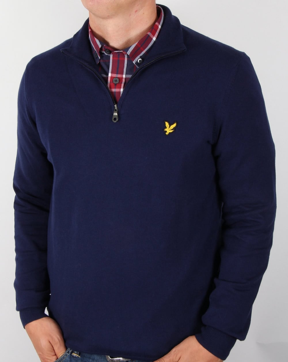 Lyle And Scott – Pullover aus Baumwoll-Merinowolle mit Viertelreißverschluss in Marineblau