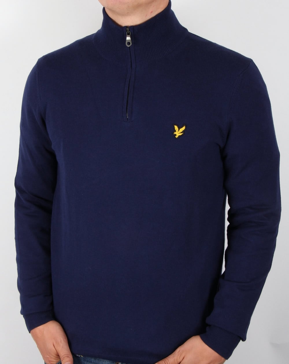 Lyle And Scott – Pullover aus Baumwoll-Merinowolle mit Viertelreißverschluss in Marineblau