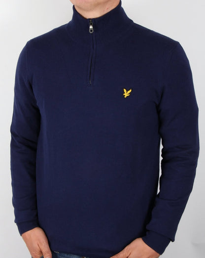 Lyle And Scott – Pullover aus Baumwoll-Merinowolle mit Viertelreißverschluss in Marineblau
