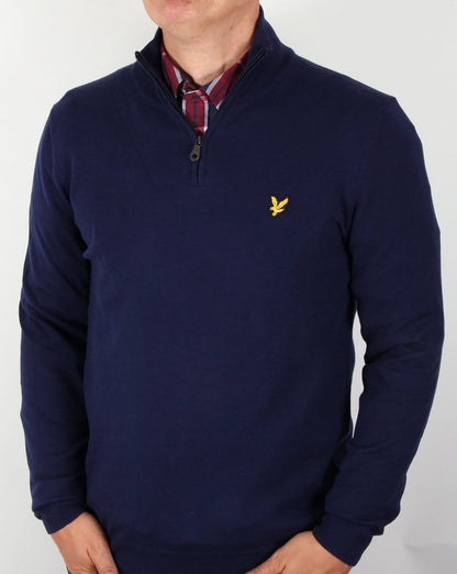 Lyle And Scott – Pullover aus Baumwoll-Merinowolle mit Viertelreißverschluss in Marineblau
