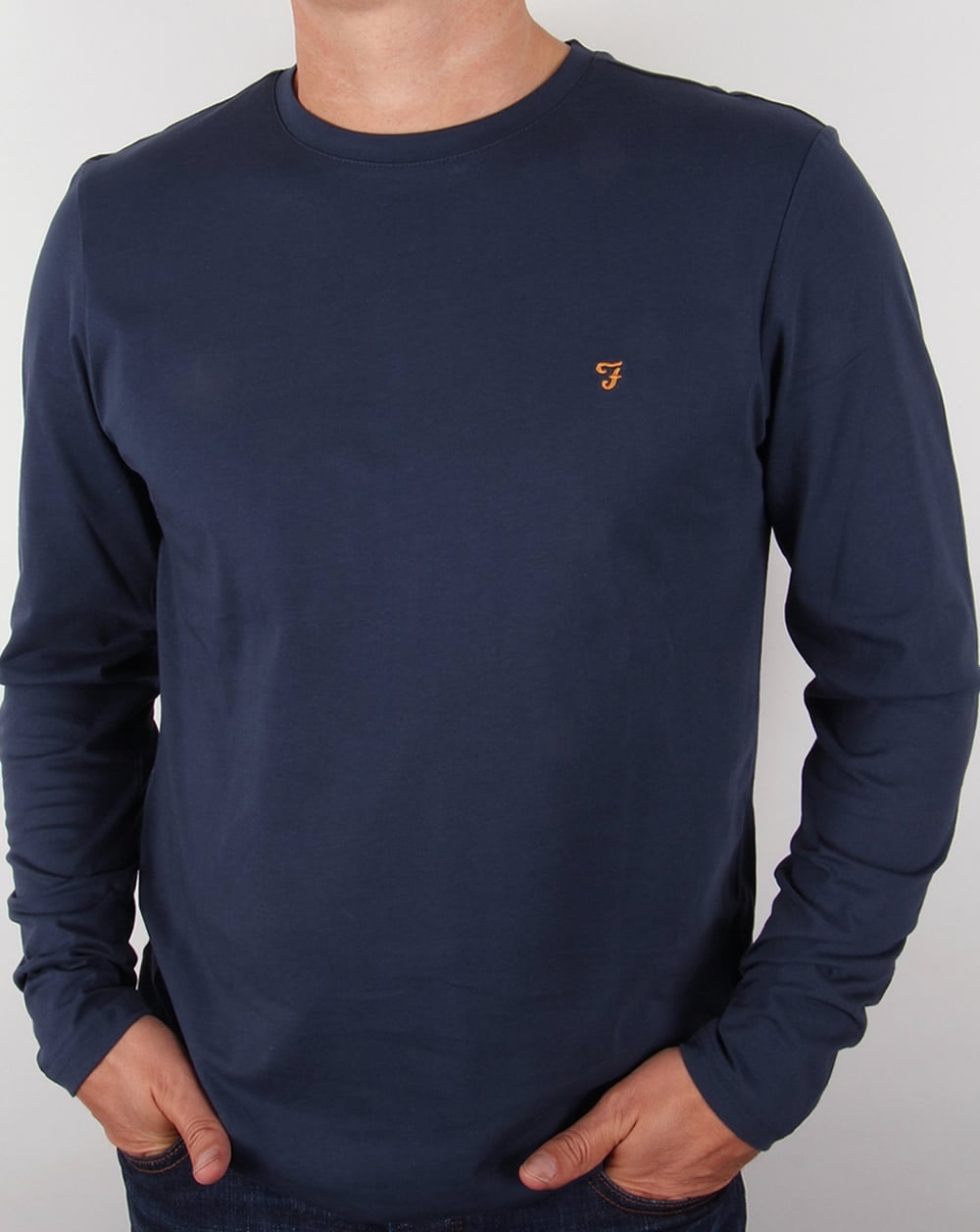 Farah – Langärmliges Denny-Logo-T-Shirt in Marineblau