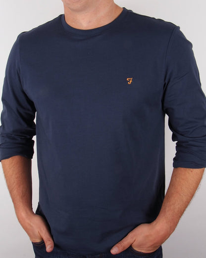 Farah – Langärmliges Denny-Logo-T-Shirt in Marineblau