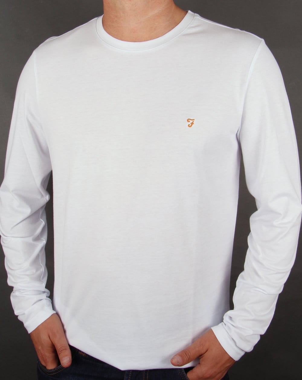 Farah – Langärmliges Denny-Logo-T-Shirt in Weiß