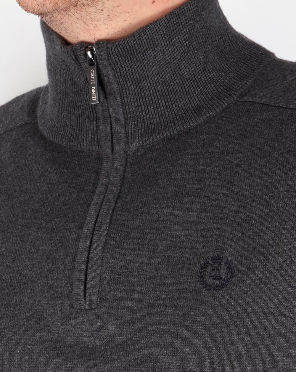 Henri Lloyd – Strickpullover mit halbem Reißverschluss, Graphitmeliert