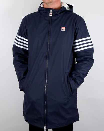 Fila Vintage 4-Streifen-Parka mit Kapuze, Marineblau