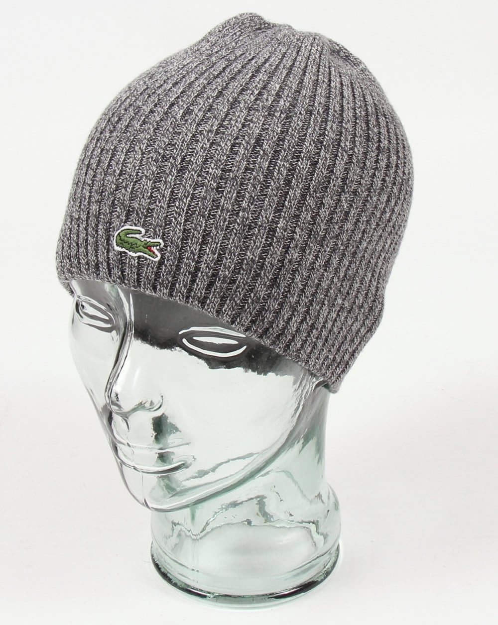 Lacoste Rippstrickmütze aus Wolle, hellgrau