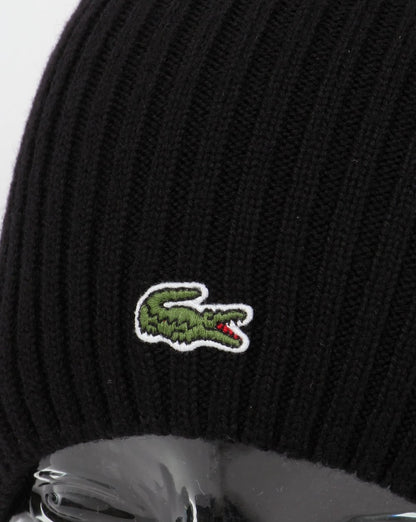 Lacoste Gerippte Wollmütze Schwarz