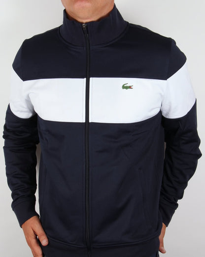 Lacoste – Trainingsjacke mit auffälligen Streifen, Marineblau/Weiß