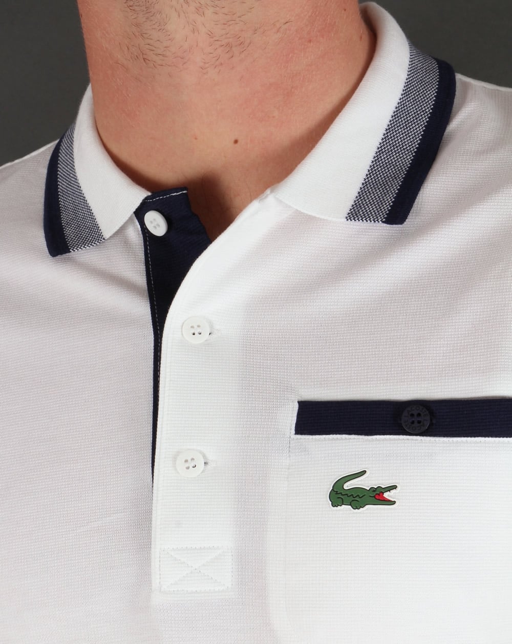 Lacoste Pocket Poloshirt Weiß/Marineblau