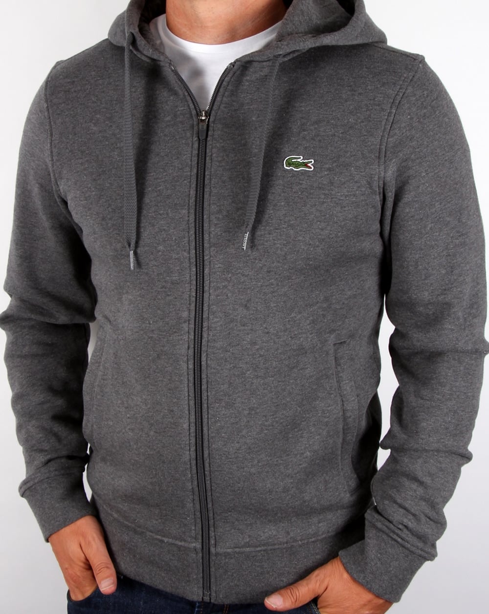 Lacoste – Sweatshirt mit durchgehendem Reißverschluss und Kapuze in Dunkelgrau