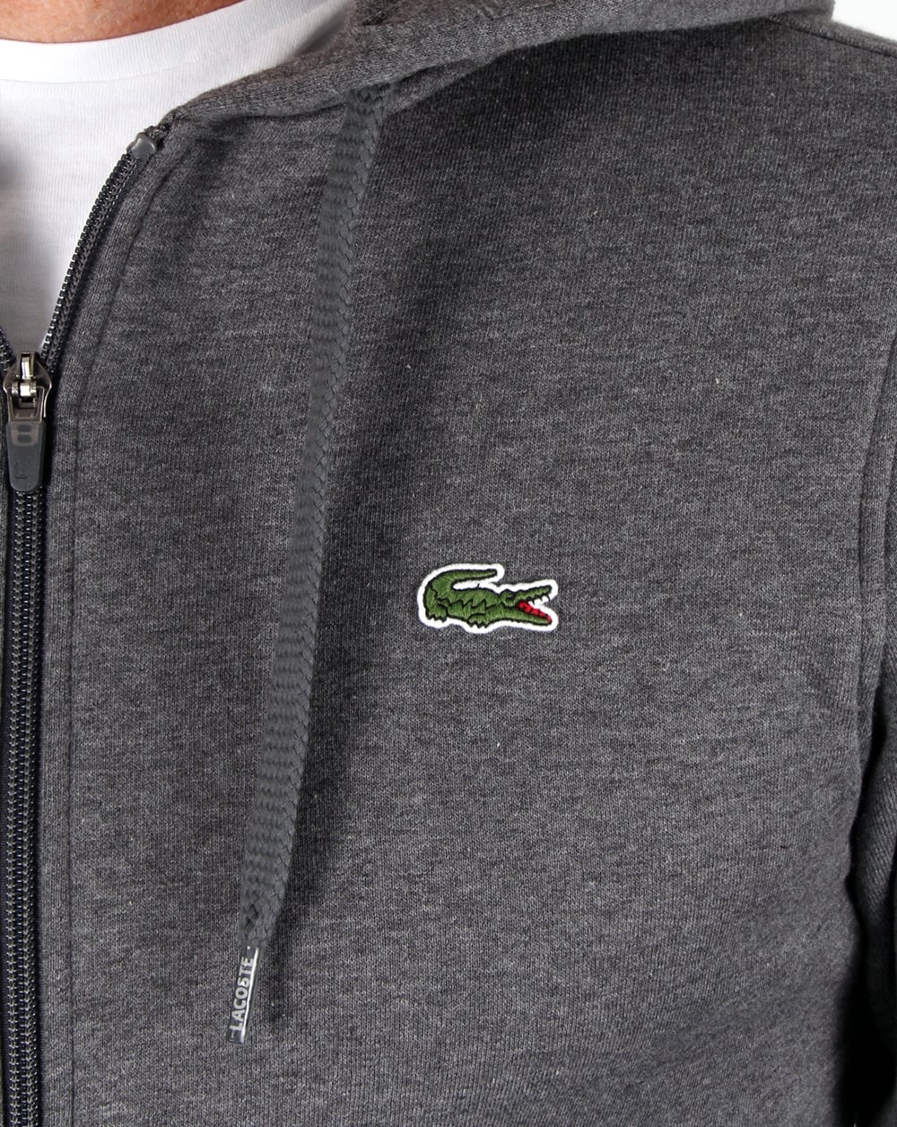 Lacoste – Sweatshirt mit durchgehendem Reißverschluss und Kapuze in Dunkelgrau