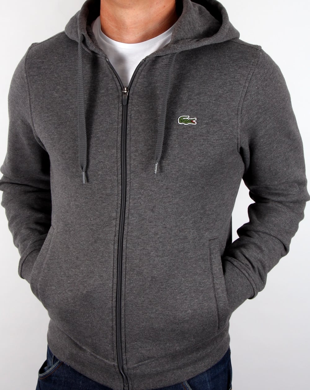 Lacoste – Sweatshirt mit durchgehendem Reißverschluss und Kapuze in Dunkelgrau